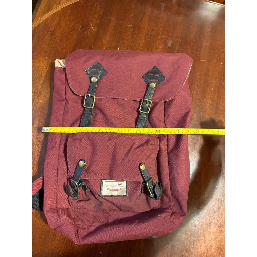 Doughnut Outdoor Adventure Backpack Burgundy Canvas Rucksack Buckle Flap Top
